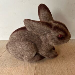 Vintage Large Brown Flocked Rabbit Coin Bank